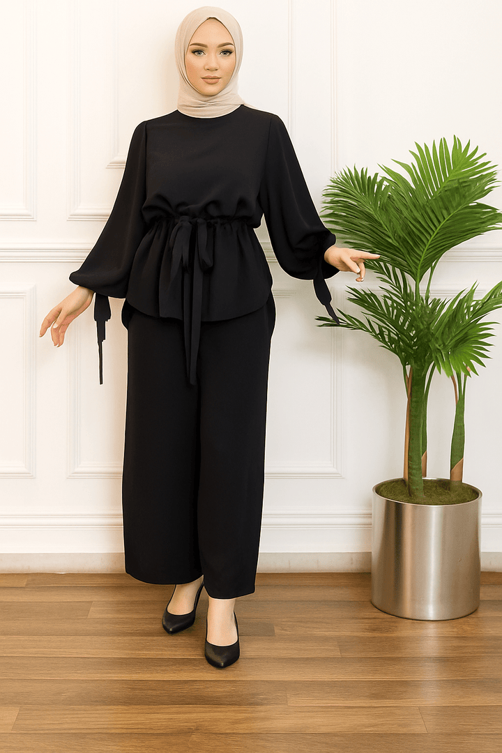 Zweiteiler - Set - Tunnelzug/Bindegürtel und weite Hose - Münevver Güven Fashion (Boutique)